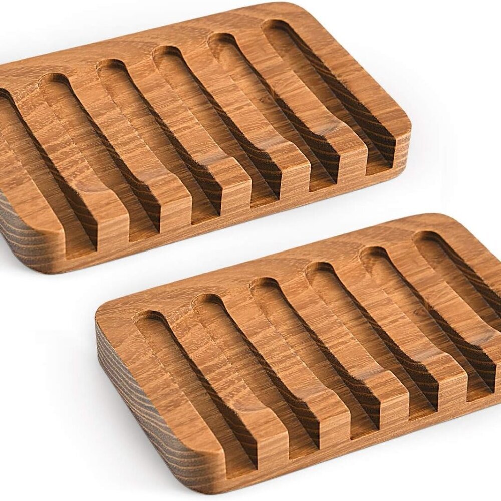 Wooden Soap Dishes for Bathroom/Shower, Bar Soap Holder with Self Draining Tray,